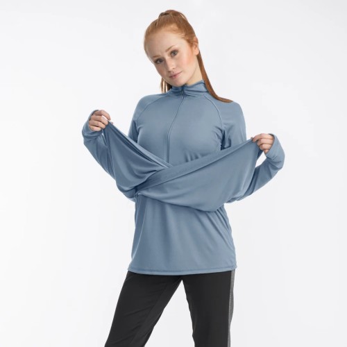 OEM Modest Sportswear Half-Zip Longline Tunic Manufacturer | Layer Tulip Hem Yoga Top Supplier