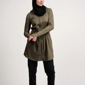 Custom Sportswear Full Zip Hooded Tunic Hijab | Modest Activewear Jacket Supplier