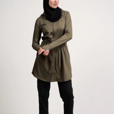 Custom Sportswear Full Zip Hooded Tunic Hijab | Modest Activewear Jacket Supplier