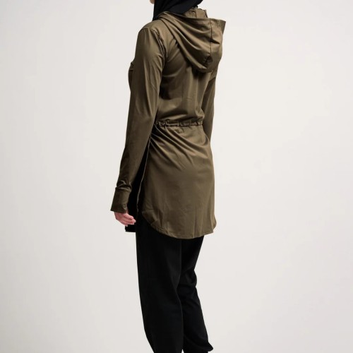 Custom Sportswear Full Zip Hooded Tunic Hijab | Modest Activewear Jacket Supplier