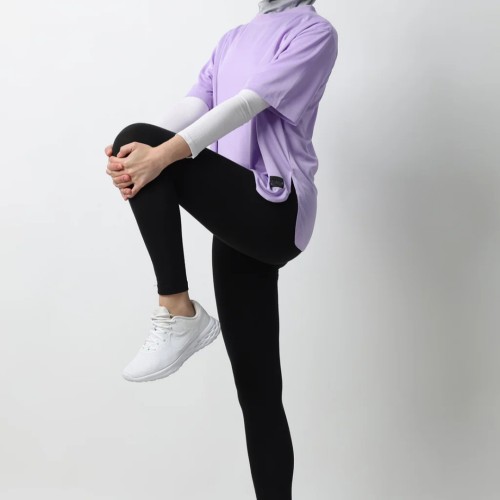 Custom Mock 2-Piece Yoga T-Shirt Loose Supplier | Modest Breathable Modest Running Gym Top Supplier