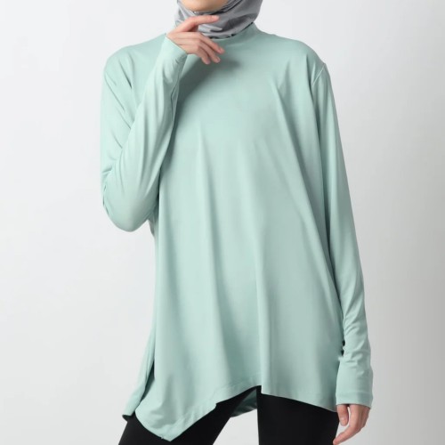 Custom Asymmetric Hem Long Sleeve Yoga Top Hijab Supplier | Modest Activewear Supplier