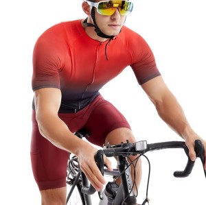 OEM Red Gradient Cycling Jersey Set Supplier | Wholesale Gel Padded Shorts Factory Manufacturer
