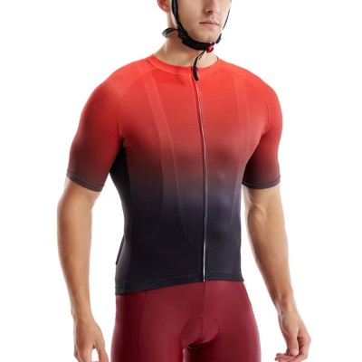 OEM Red Gradient Cycling Jersey Set Supplier | Wholesale Gel Padded Shorts Factory Manufacturer