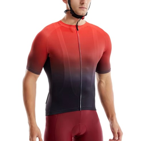 OEM Red Gradient Cycling Jersey Set Supplier | Wholesale Gel Padded Shorts Factory Manufacturer