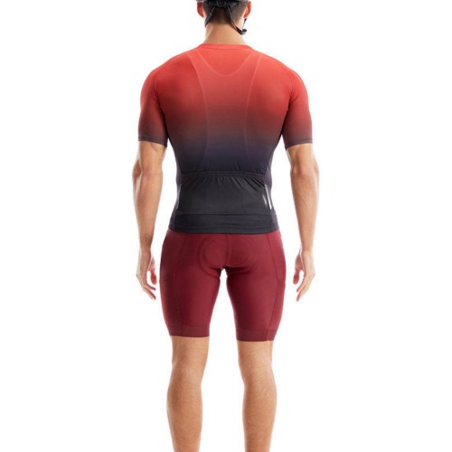 OEM Red Gradient Cycling Jersey Set Supplier | Wholesale Gel Padded Shorts Factory Manufacturer