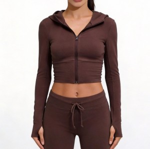 Custom Wholesale Modal Zip Hoodie Set Manufacturer | OEM Cropped Loungewear factory