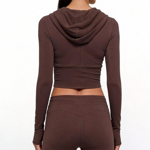 Custom Wholesale Modal Zip Hoodie Set Manufacturer | OEM Cropped Loungewear factory