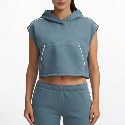 Custom Wholesale Sleeveless Hoodie Set Manufacturer | OEM Cropped Tank Joggers factory