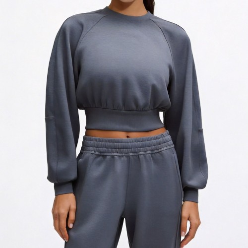 Custom Wholesale Cropped Raglan Pullover Joggers Manufacturer | OEM Set factory
