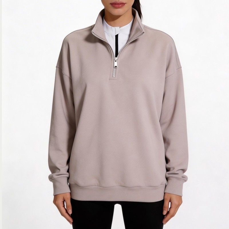 Custom Wholesale Taupe Half Zip Pullover Manufacturer | OEM Top factory