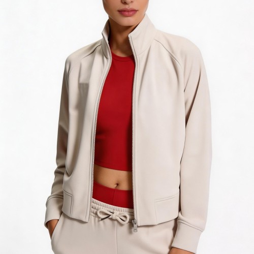 Custom Wholesale Cream Full Zip Track Suit Manufacturer | OEM Tracksuit factory