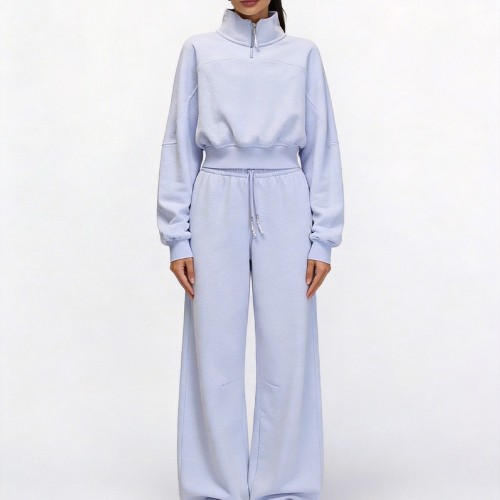 Custom Wholesale Powder Blue Half Zip Pullover Sweatpants Manufacturer | OEM Set factory