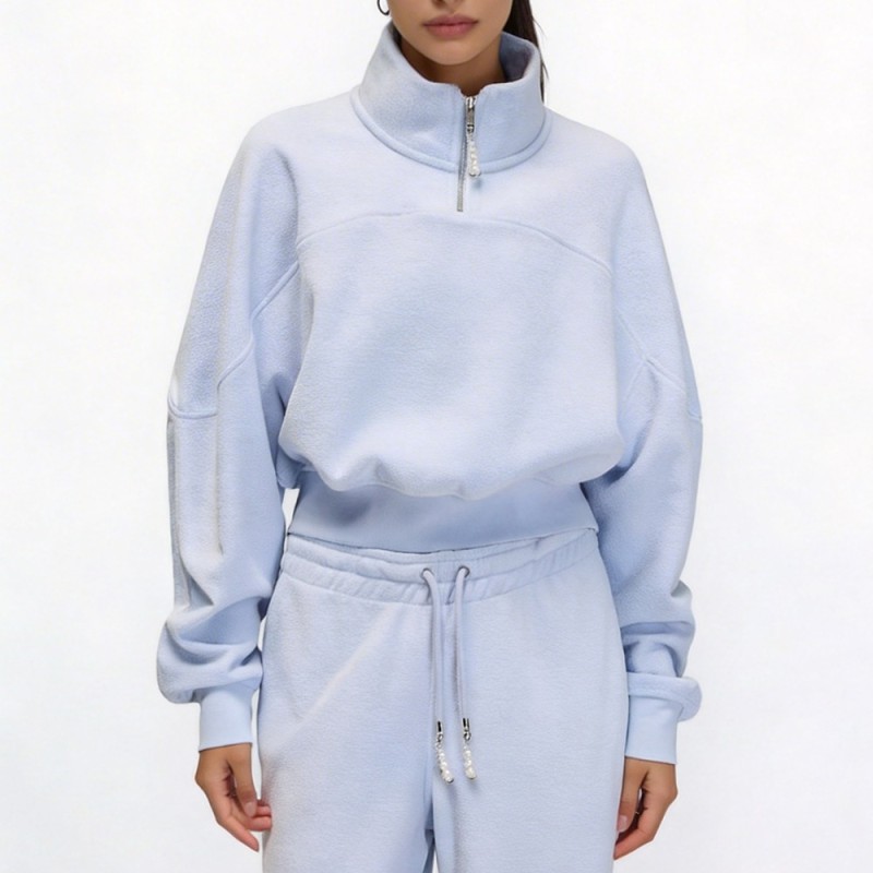 Custom Wholesale Powder Blue Half Zip Pullover Sweatpants Manufacturer | OEM Set factory