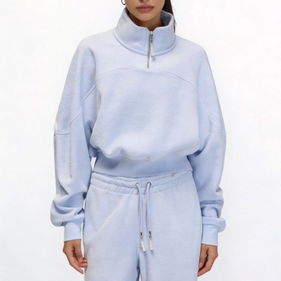 Custom Wholesale Powder Blue Half Zip Pullover Sweatpants Manufacturer | OEM Set factory