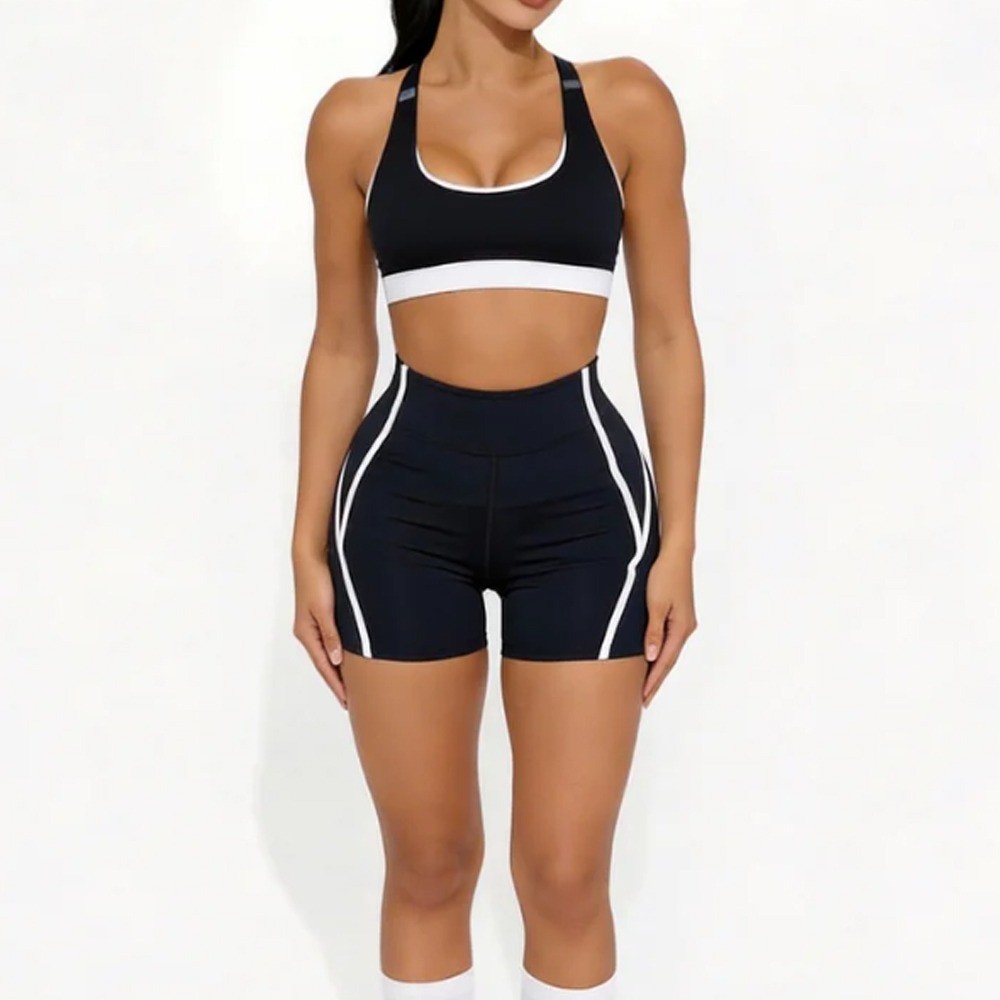 Black Deep-V Sports Bra Front