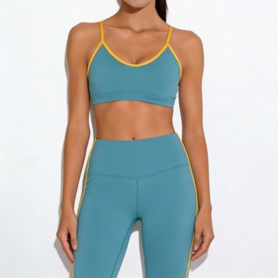 Custom Wholesale Contrast-Trim Sports Bra Set Manufacturer | OEM Studio Leggings factory