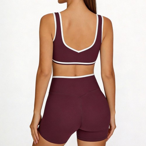 Custom Wholesale V-Neck Sports Bra Set Manufacturer | OEM Studio Leggings factory