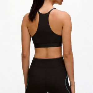 Custom OEM Black Deep-V Teal-Accent Sports Bra | Fashion Activewear Supplier