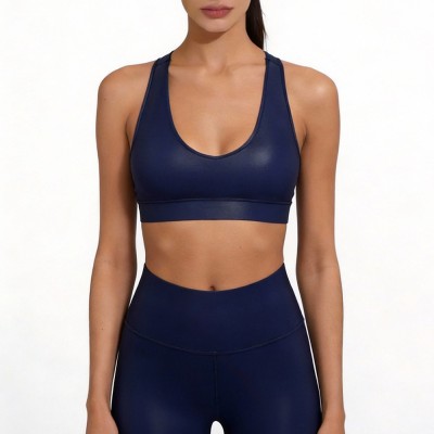 Custom Wholesale Faux-Leather Yoga Set Manufacturer | OEM Navy Activewear factory
