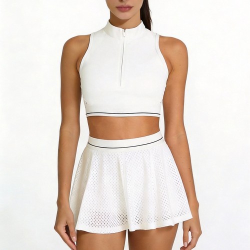 Custom Wholesale Perforated Crop Top Skirt Set Manufacturer | OEM Court Sportswear factory