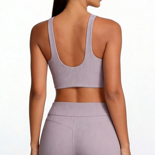 Custom Wholesale Deep-Scoop Ribbed Sports Bra Manufacturer | OEM Lounge Bra factory