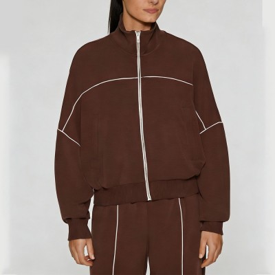 Custom Wholesale Chocolate Brown Track Jacket Joggers Set Manufacturer | OEM Athleisure factory
