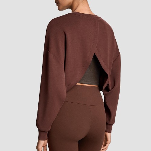 Custom Wholesale Mauve Open-Back Crop Sweatshirt Leggings Set Manufacturer | OEM Lounge factory