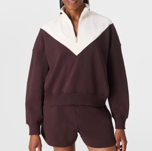 Custom Wholesale Burgundy Two-Tone Half-Zip Pullover Shorts Set Manufacturer | OEM Loungewear factory