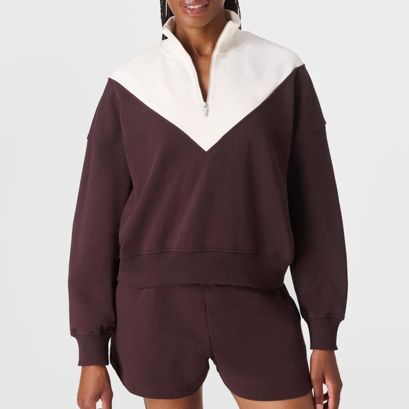 Custom Wholesale Burgundy Two-Tone Half-Zip Pullover Shorts Set Manufacturer | OEM Loungewear factory