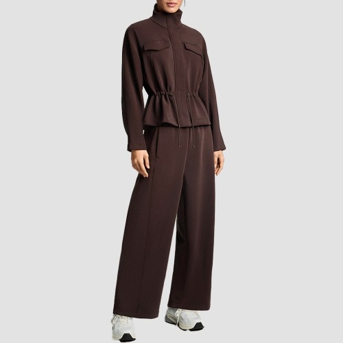 Custom Wholesale Chocolate Utility Cinch-Waist Jacket Pants Set Manufacturer | OEM Lounge factory