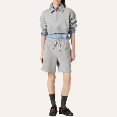 Custom Wholesale Heather Grey Cropped Hoodie Shorts Set Manufacturer | OEM Casual factory