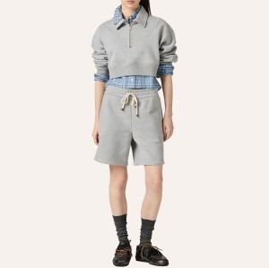 Custom Wholesale Heather Grey Cropped Hoodie Shorts Set Manufacturer | OEM Casual factory