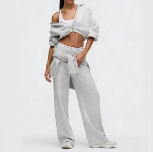 Custom Wholesale Light Grey Quarter-Zip Pullover Shorts Set Manufacturer | OEM Activewear factory
