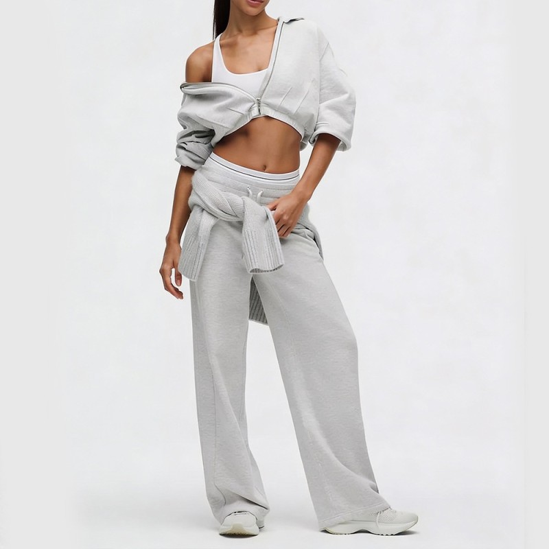 Custom Wholesale Light Grey Quarter-Zip Pullover Shorts Set Manufacturer | OEM Activewear factory