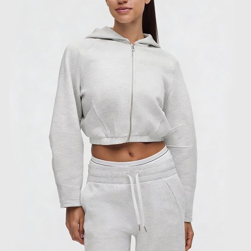 Custom Wholesale Light Grey Quarter-Zip Pullover Shorts Set Manufacturer | OEM Activewear factory