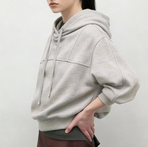 Custom Wholesale Light Grey Oversized Cropped Hoodie Flared Pants Set Manufacturer | OEM Relaxed Loungewear factory
