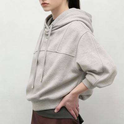 Custom Wholesale Light Grey Oversized Cropped Hoodie Flared Pants Set Manufacturer | OEM Relaxed Loungewear factory