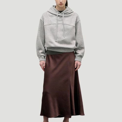 Custom Wholesale Light Grey Oversized Cropped Hoodie Flared Pants Set Manufacturer | OEM Relaxed Loungewear factory