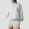 Custom Wholesale Light Grey Cropped Crew Sweatshirt Shorts Set Manufacturer | OEM Casual Loungewear factory