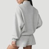 Custom Wholesale Light Grey Cropped Crew Sweatshirt Shorts Set Manufacturer | OEM Casual Loungewear factory