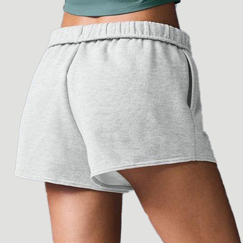 Custom Wholesale Light Grey Cropped Crew Sweatshirt Shorts Set Manufacturer | OEM Casual Loungewear factory