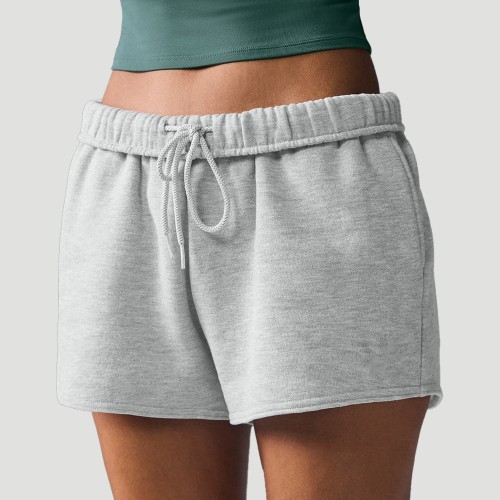 Custom Wholesale Light Grey Cropped Crew Sweatshirt Shorts Set Manufacturer | OEM Casual Loungewear factory