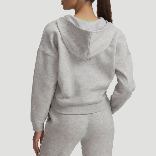 Custom Wholesale Grey Heather Half-Zip Cropped Hoodie Joggers Set Manufacturer | OEM Loungewear factory