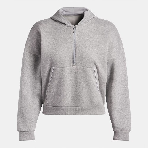 Custom Wholesale Grey Heather Half-Zip Cropped Hoodie Joggers Set Manufacturer | OEM Loungewear factory