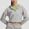 Custom Wholesale Grey Heather Half-Zip Cropped Hoodie Joggers Set Manufacturer | OEM Loungewear factory