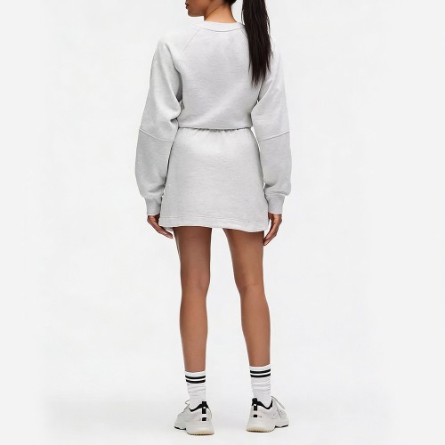 Custom Wholesale Grey Heather Drawstring Sweatshirt Dress Manufacturer | OEM Loungewear factory