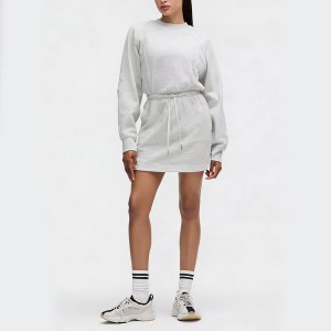Custom Wholesale Grey Heather Drawstring Sweatshirt Dress Manufacturer | OEM Loungewear factory