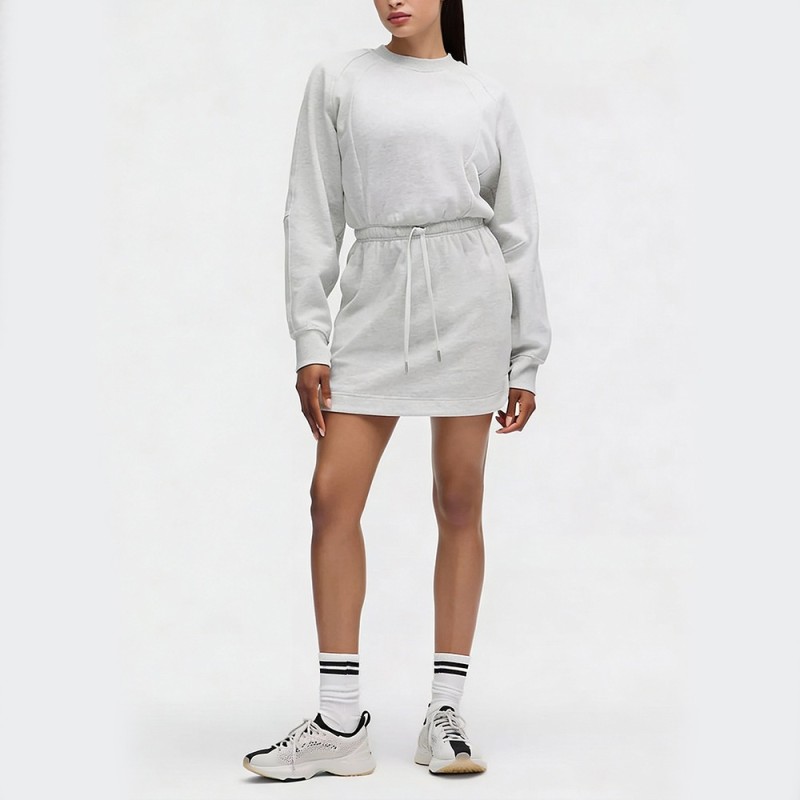 Custom Wholesale Grey Heather Drawstring Sweatshirt Dress Manufacturer | OEM Loungewear factory