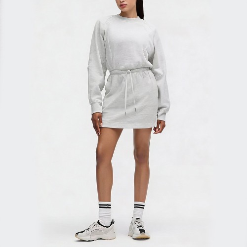 Custom Wholesale Grey Heather Drawstring Sweatshirt Dress Manufacturer | OEM Loungewear factory